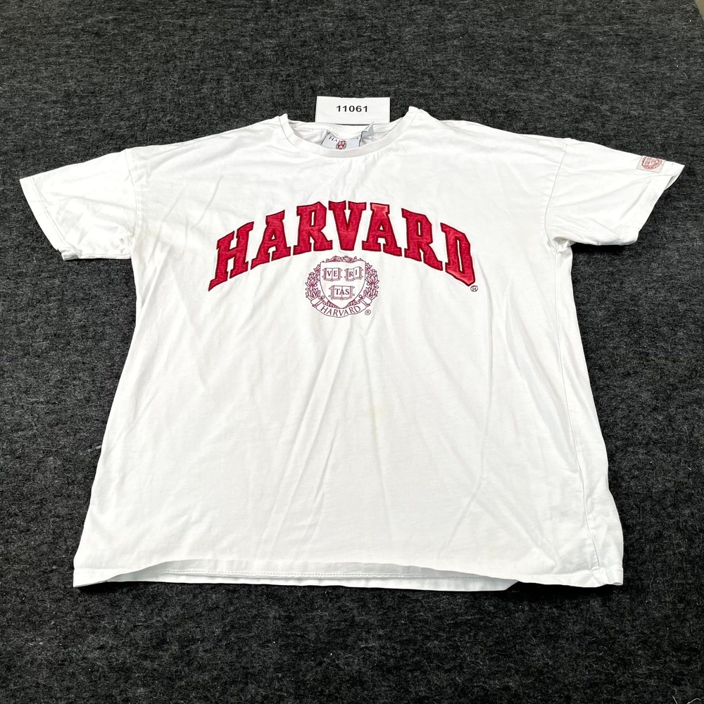Harvard University Oversized T Shirt Mens Small White Spellout Logo Crew Neck